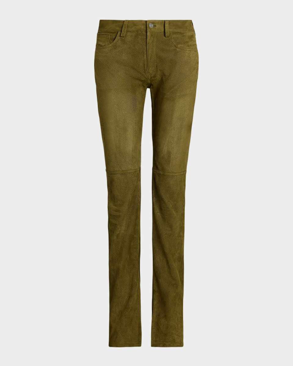 Scottie Perforated Suede Straight-Leg Pants